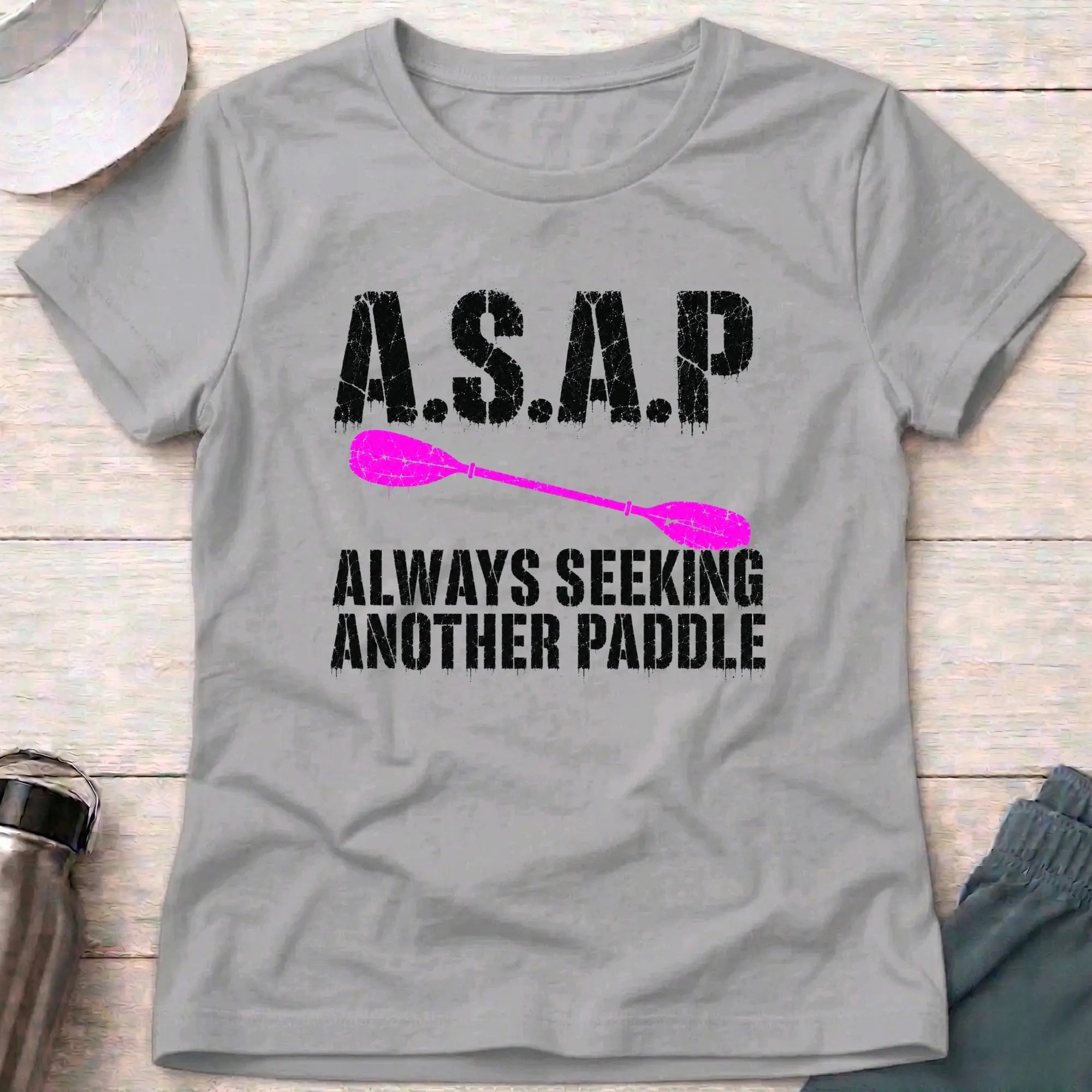 Sport Grey A.S.A.P. fitted tee — Always Seeking Another Paddle gift for women — Vector Paddle