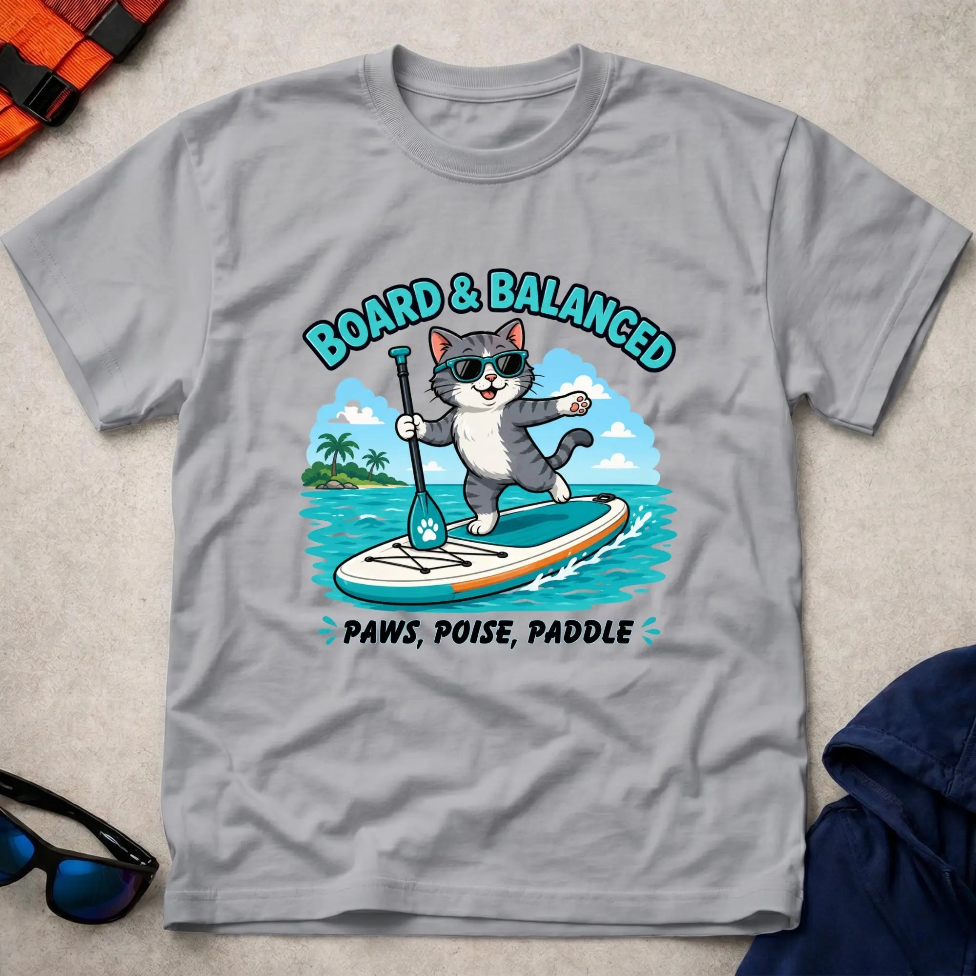 Sport Grey Bored & Balanced tee — SUP cat-lover gift — Vector Paddle