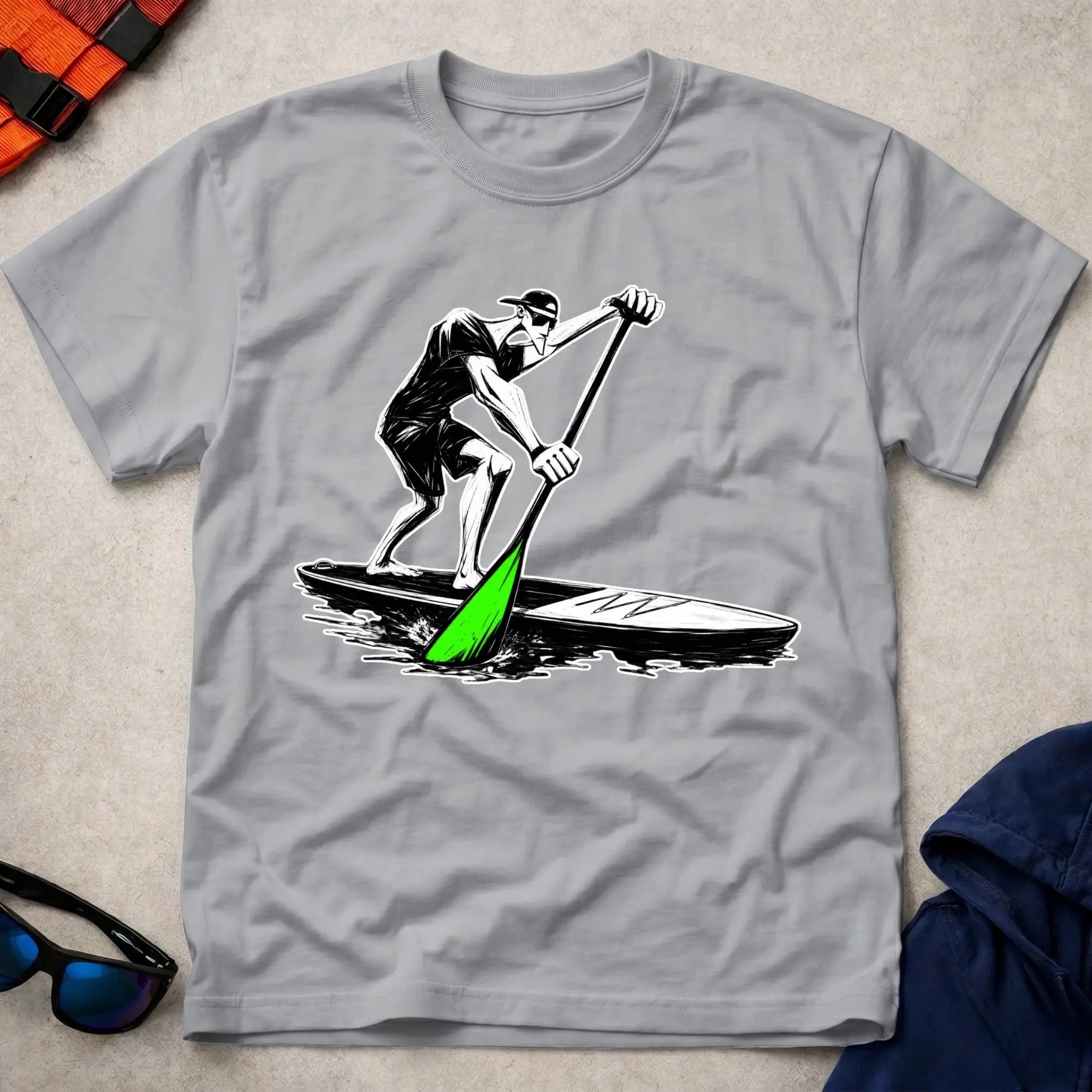 Sport Grey Paddling SUP t-shirt for stand-up paddleboarders, Vector Paddle