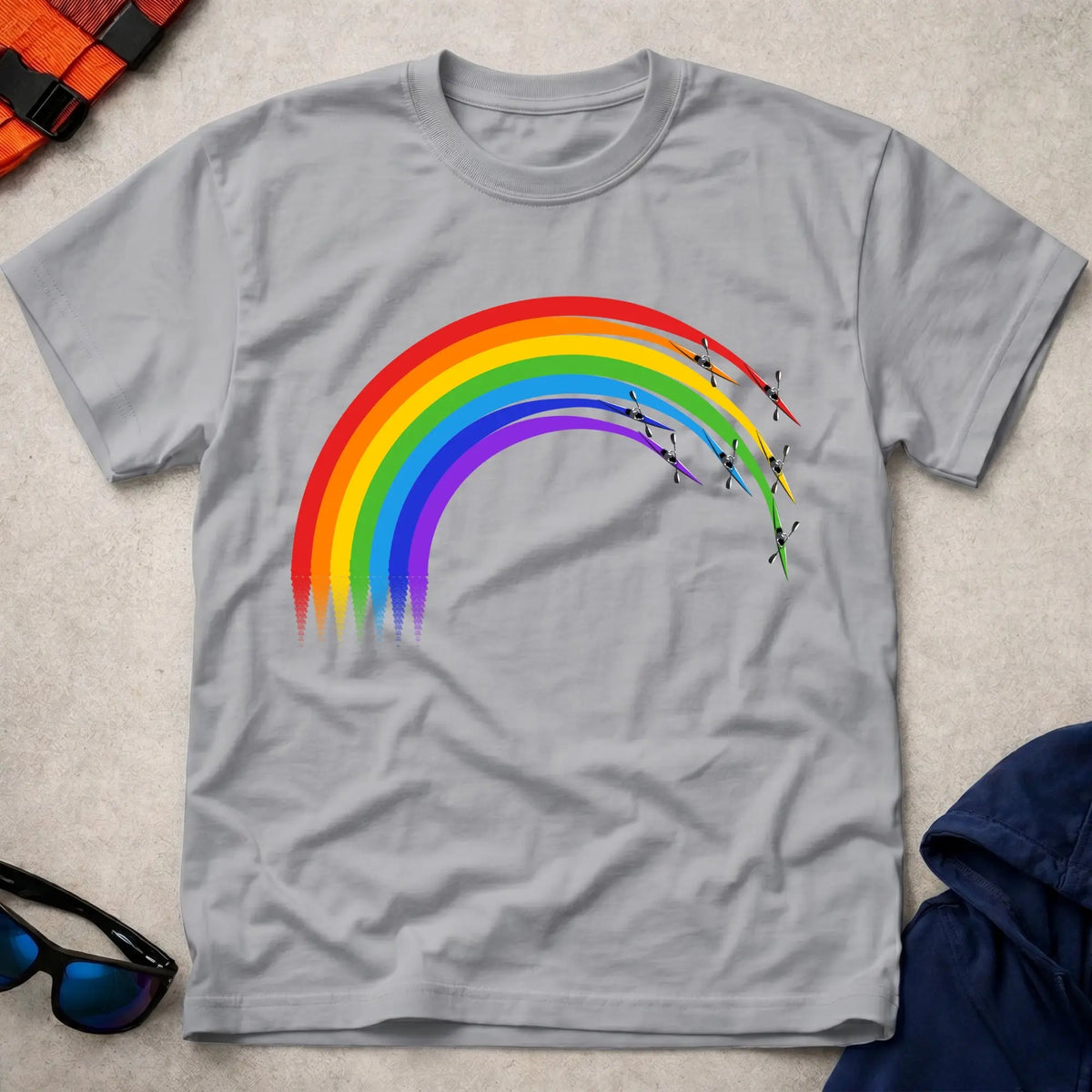 Over The Rainbow tee in Sport Grey — rainbow kayak wake design — Vector Paddle