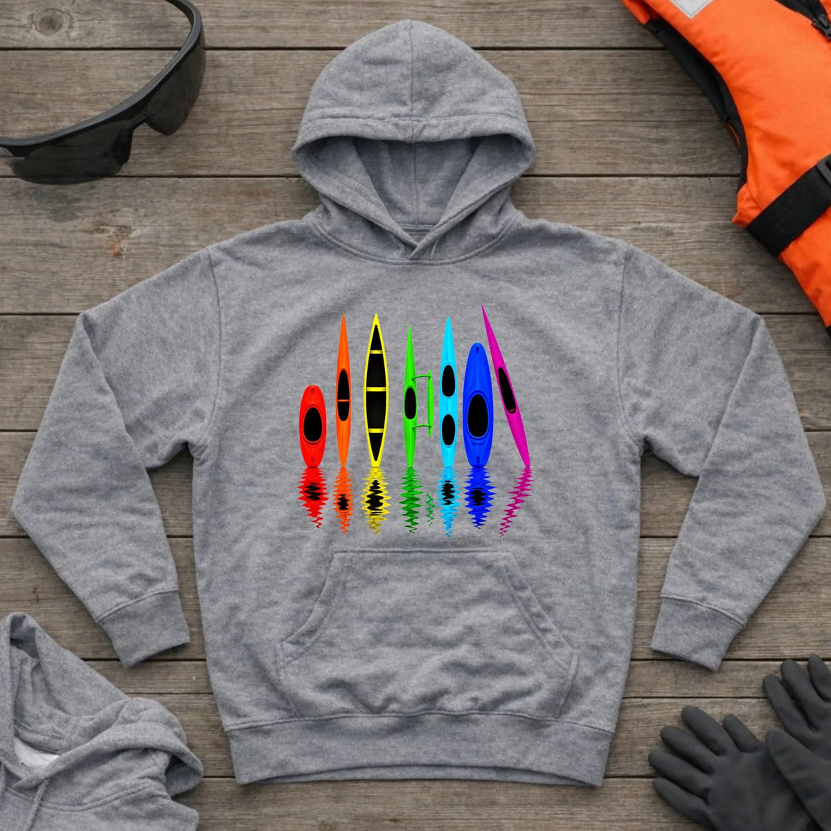 All The Boats hoodie in Sport Grey — kayak, canoe, outrigger and surfski fleet design — Vector Paddle