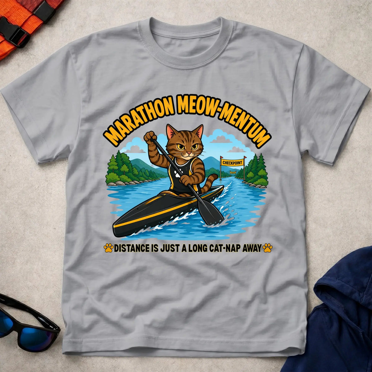 Sport Grey Marathon Meow-mentum tee — marathon paddling cat-lover gift — Vector Paddle