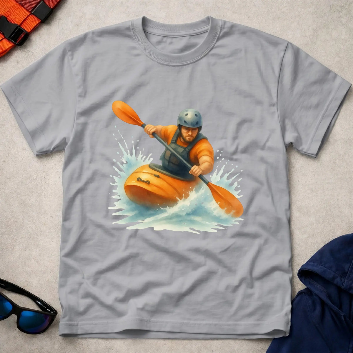Read The River tee in Sport Grey — watercolour whitewater kayaker in rapids — Vector Paddle