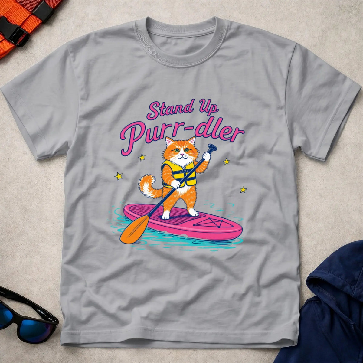 Sport Grey Stand Up Purr-dler cat SUP paddling tee — Vector Paddle