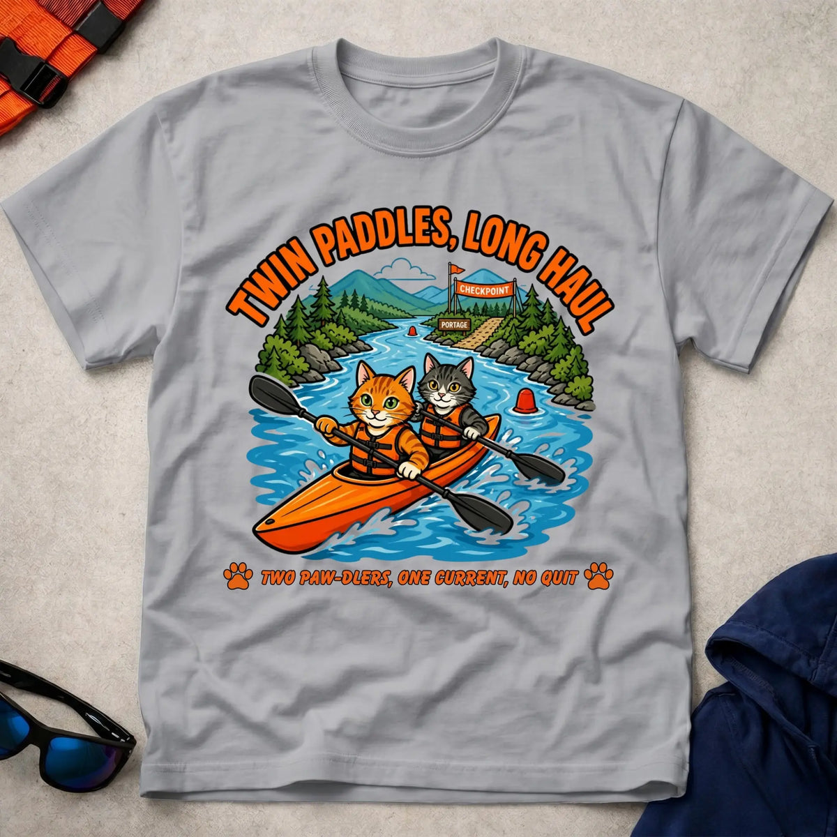 Sport Grey Twin Paddles, Long Haul tee — K2 marathon kayak gift — Vector Paddle