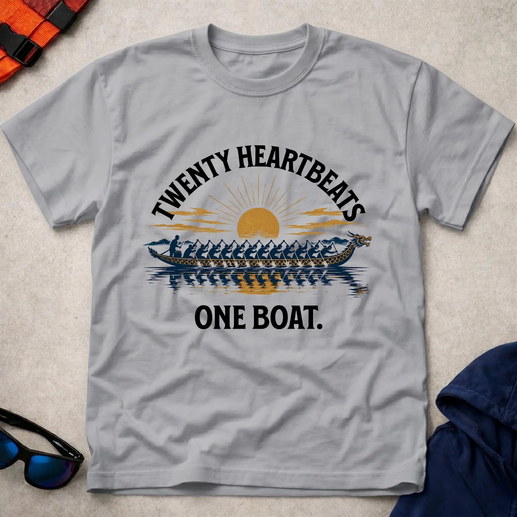 Sport Grey Twenty Heartbeats One Boat dragon boat tee — full-crew unity gift — Vector Paddle