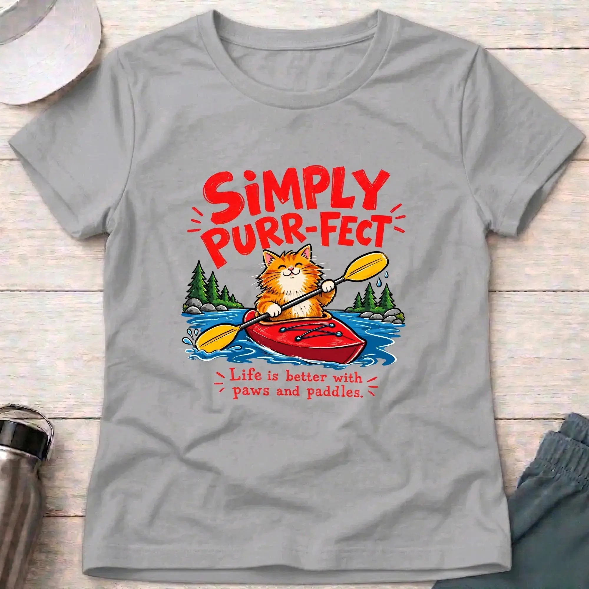 Sport Grey Simply Purr-fect ginger cat kayak fitted tee - Vector Paddle