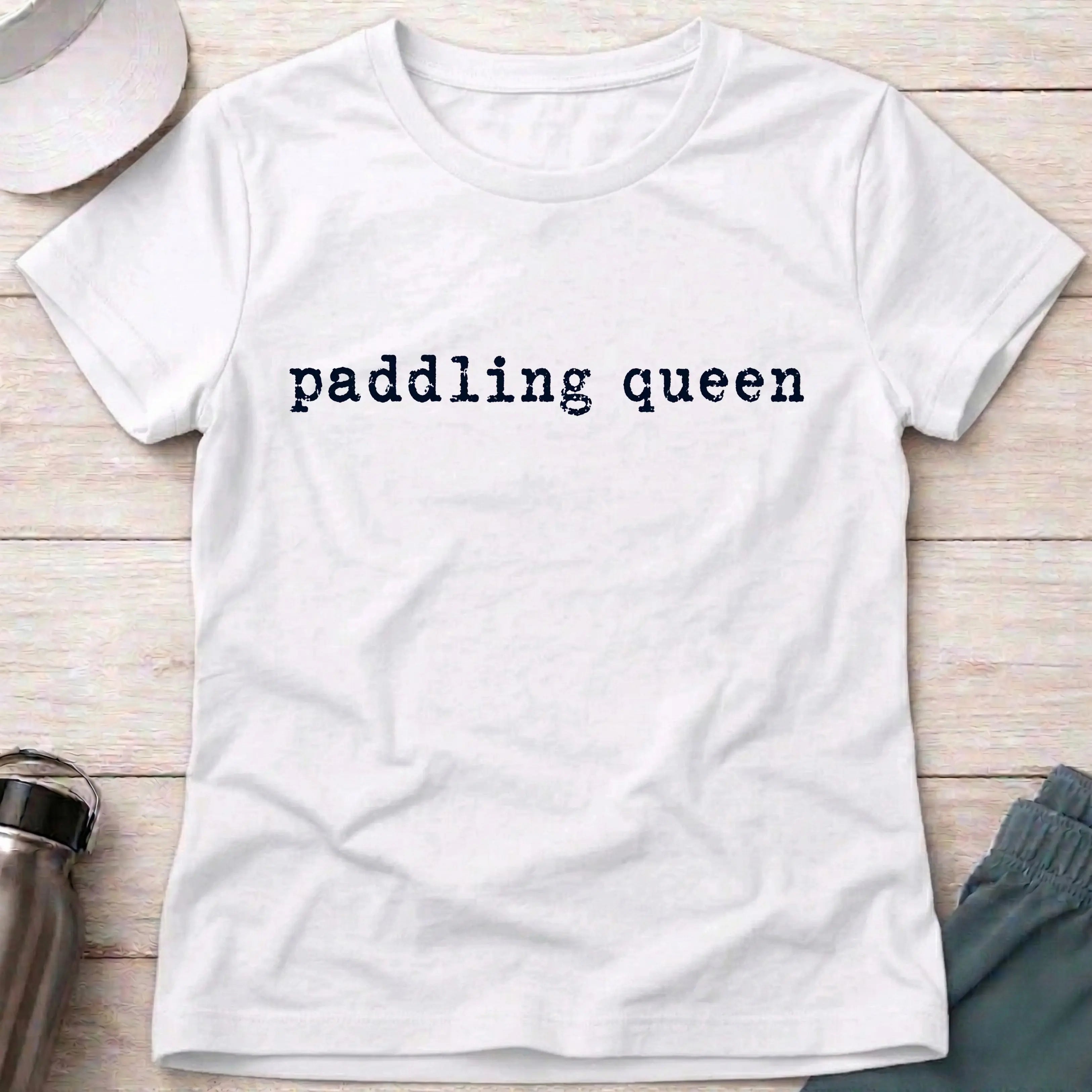 Paddling Queen fitted tee in White — women's kayaking and canoeing gift tee — Vector Paddle