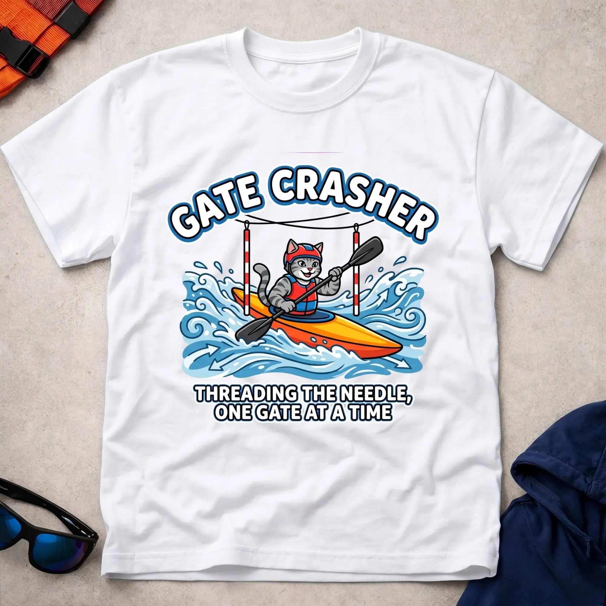 White Gate Crasher tee — slalom gate paddling gift — Vector Paddle