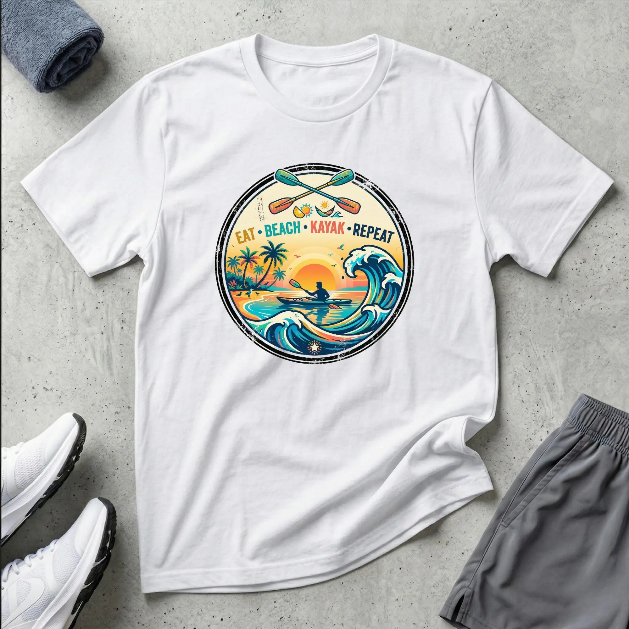 Eat Beach Kayak Repeat. Ocean Kayak T-Shirt Printify