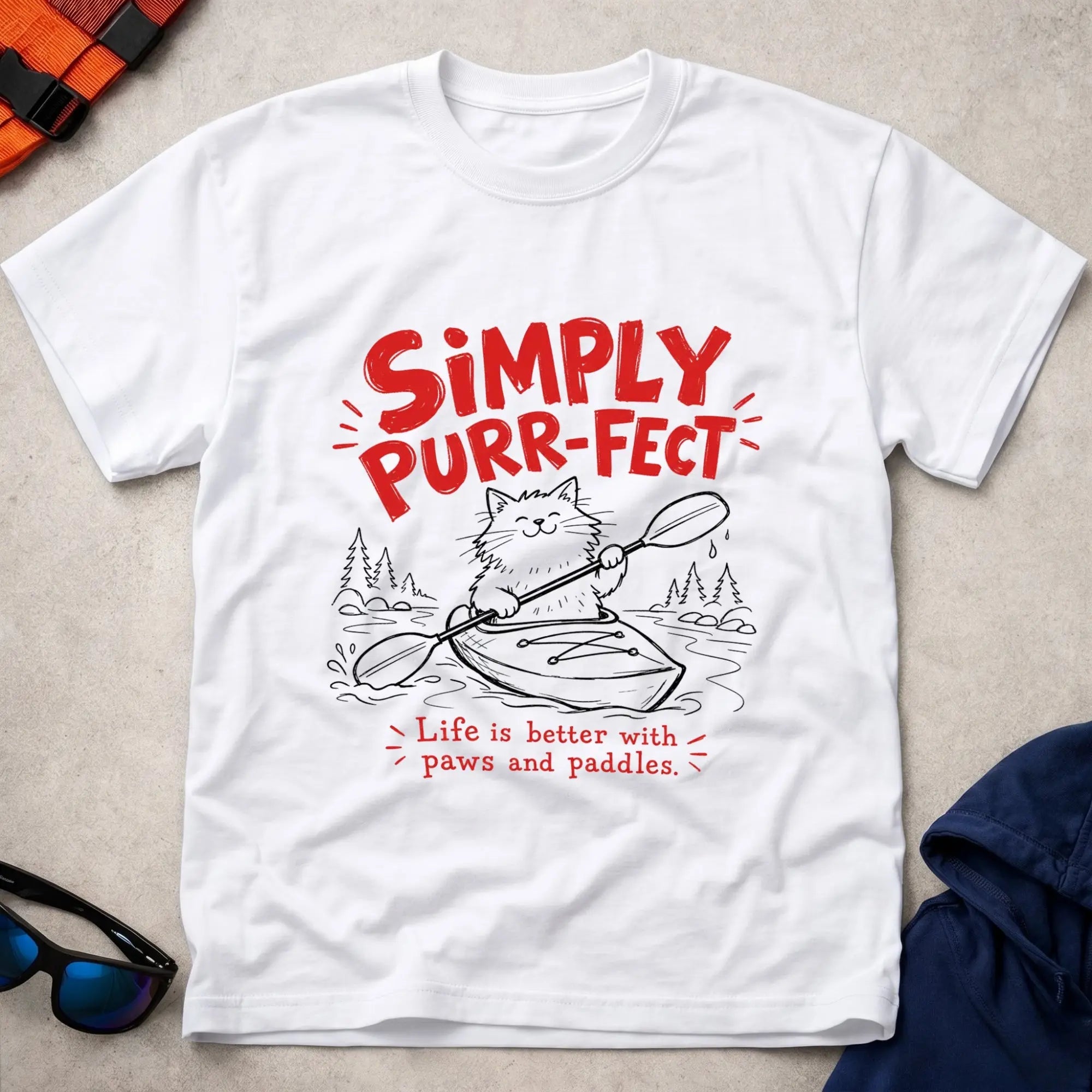 White Simply Purr-fect tee — cat-loving paddler gift — Vector Paddle