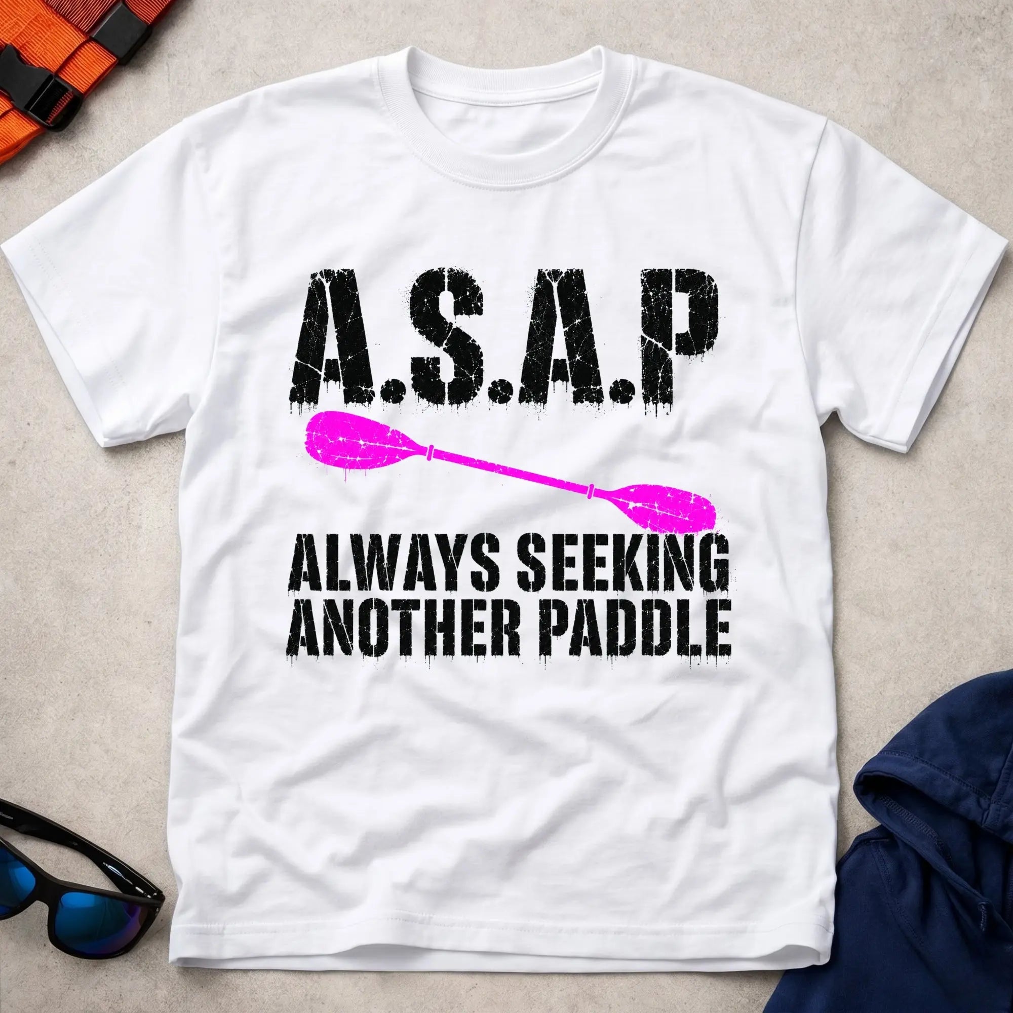 White A.S.A.P. tee — Always Seeking Another Paddle gift — Vector Paddle