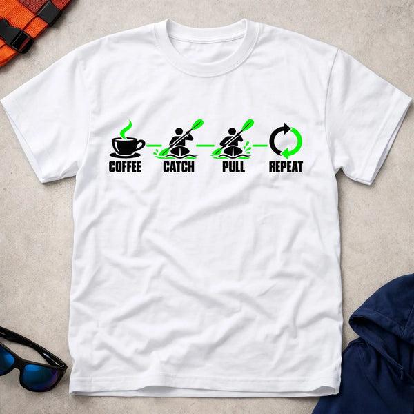 White Coffee Catch Pull Repeat T-Shirt – Vector Paddle