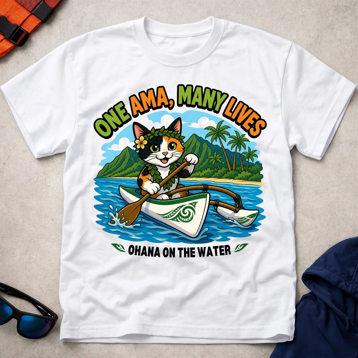 White One Ama, Many Lives tee — OC1 outrigger paddling gift — Vector Paddle