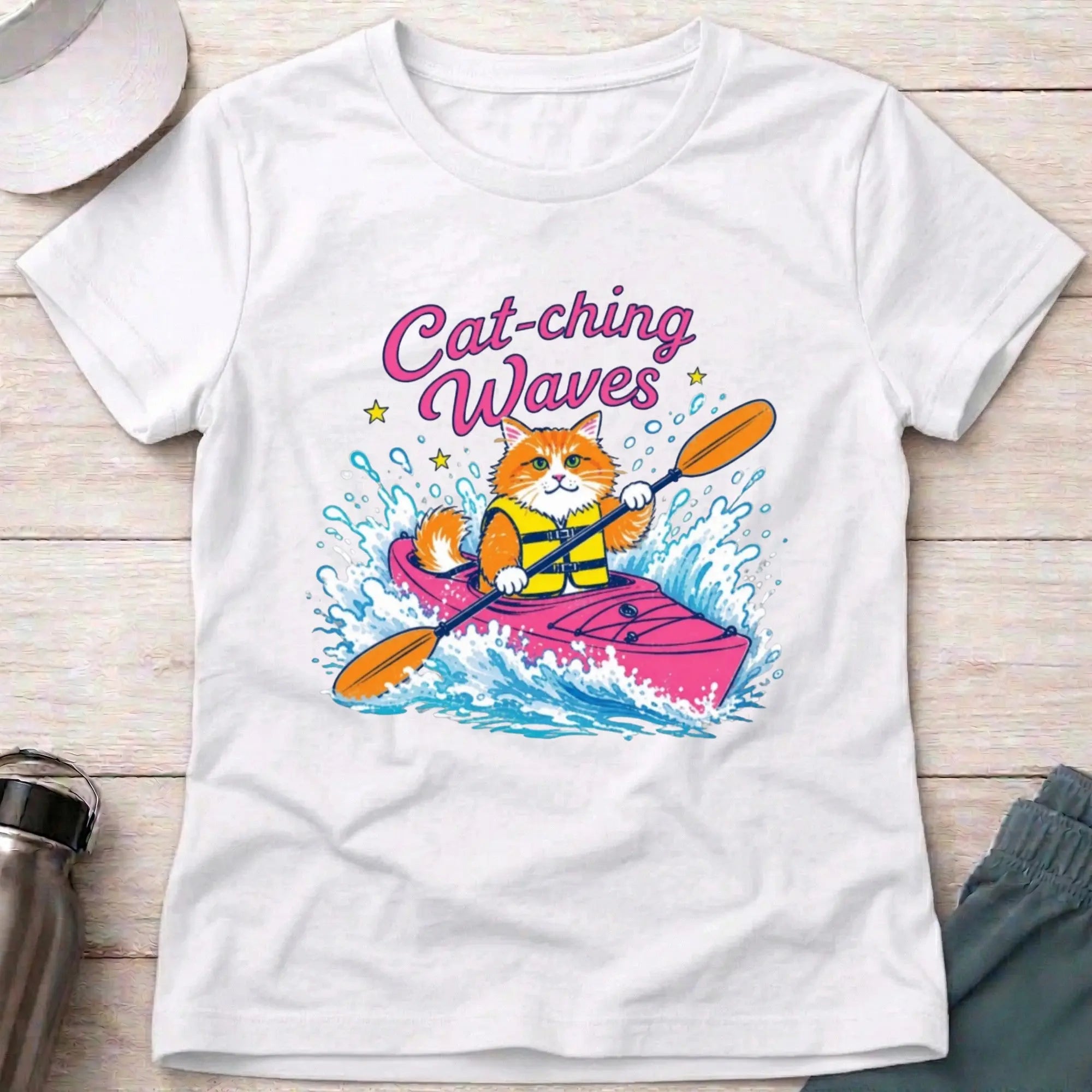 White Cat-ching Waves cat fitted paddling tee — Vector Paddle
