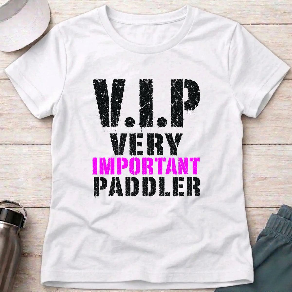 White V.I.P. fitted tee — funny paddling gift for women — Vector Paddle