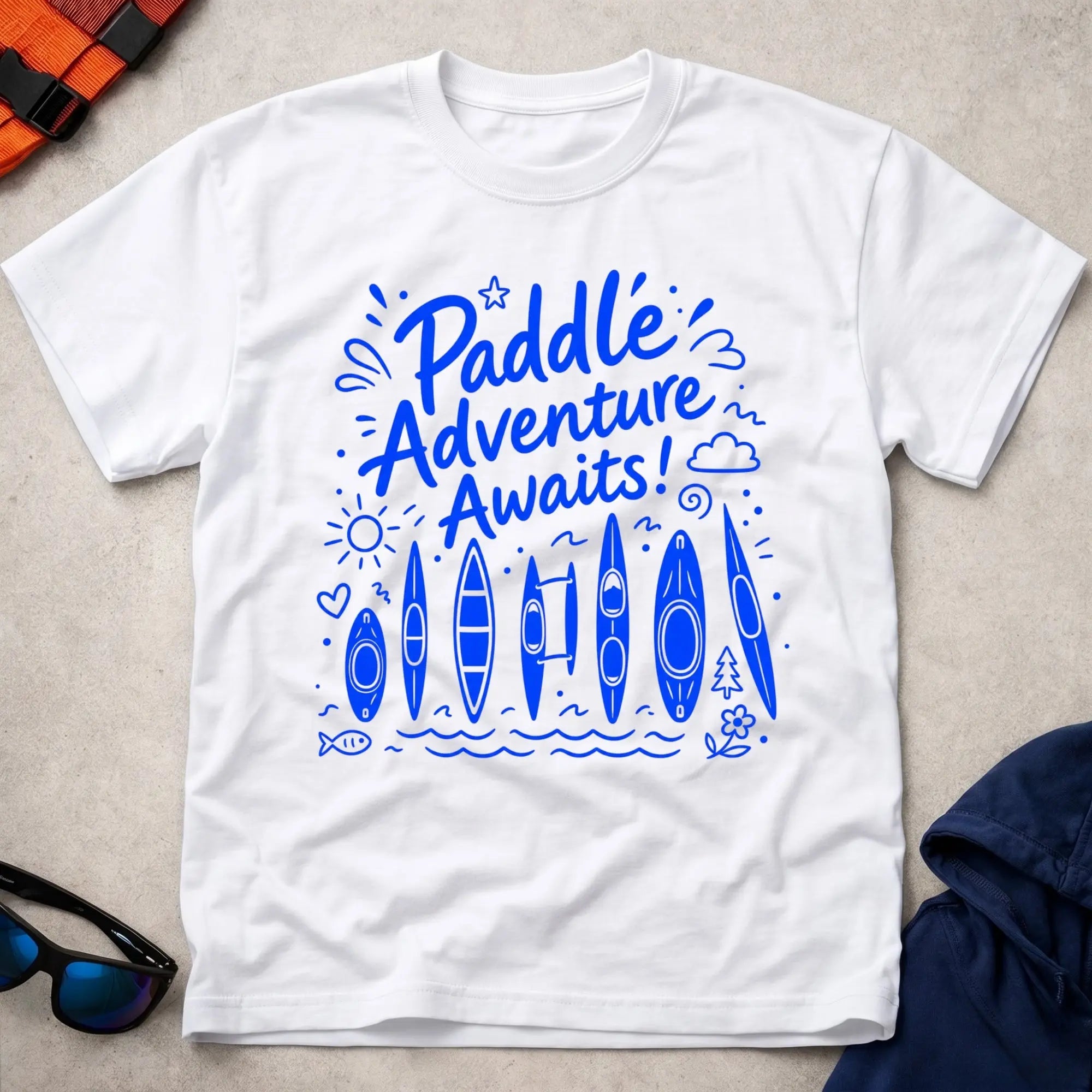 White Adventure Awaits paddling tee — Vector Paddle
