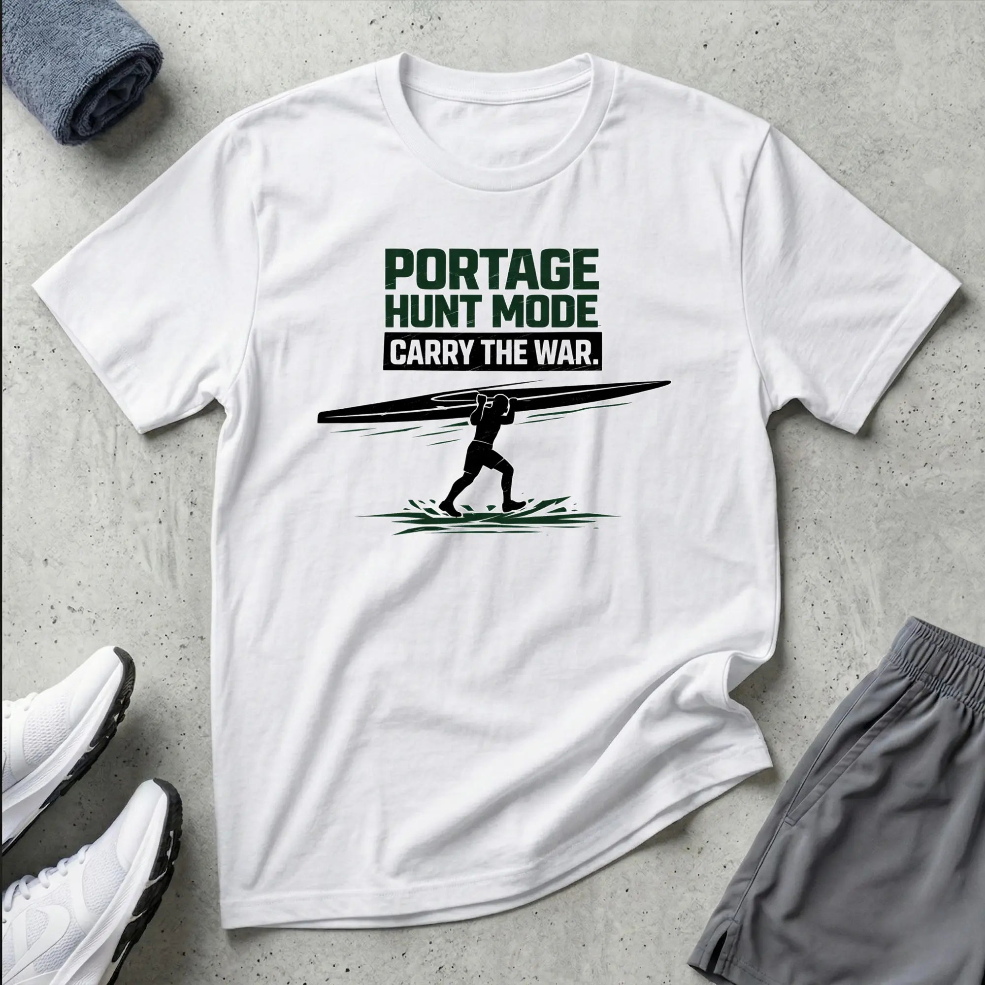 Portage - Carry The War. Hunt Mode. Kayak Canoe T-shirt Printify