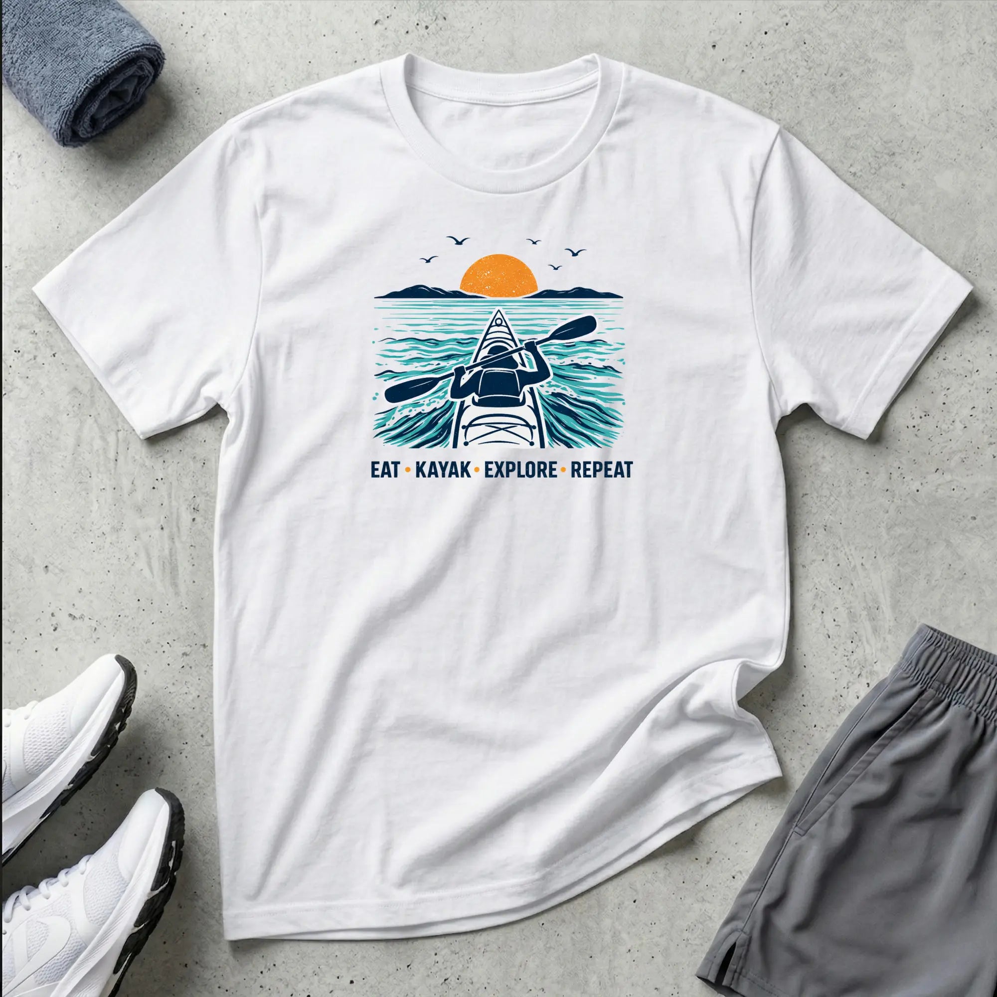 Eat Kayak Explore Repeat. Ocean Kayak T-Shirt Printify