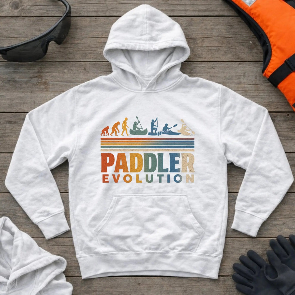 Paddler Evolution hoodie in White — evolution of a paddler graphic — Vector Paddle
