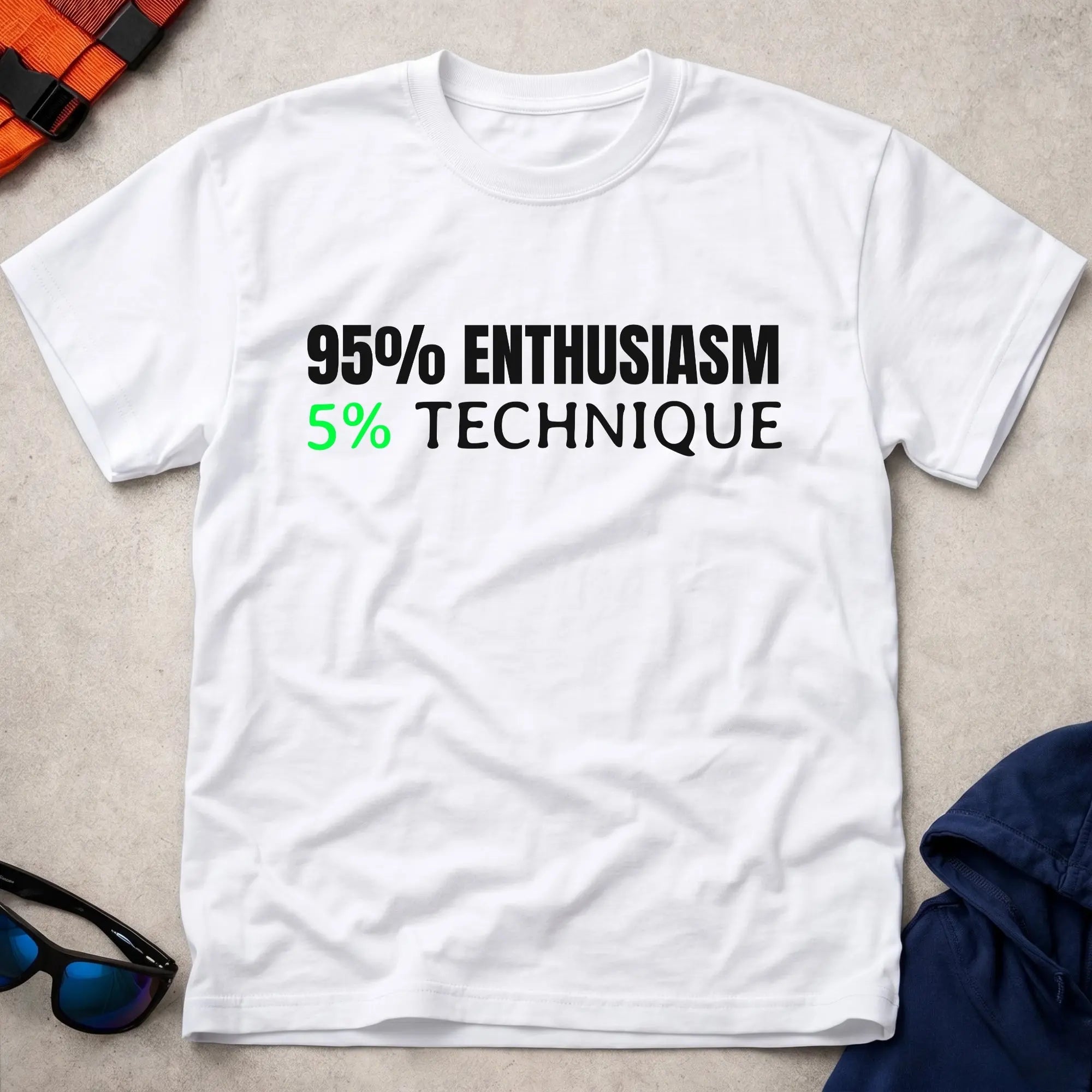 White 95% Enthusiasm tee — funny paddling gift for kayakers and canoeists — Vector Paddle