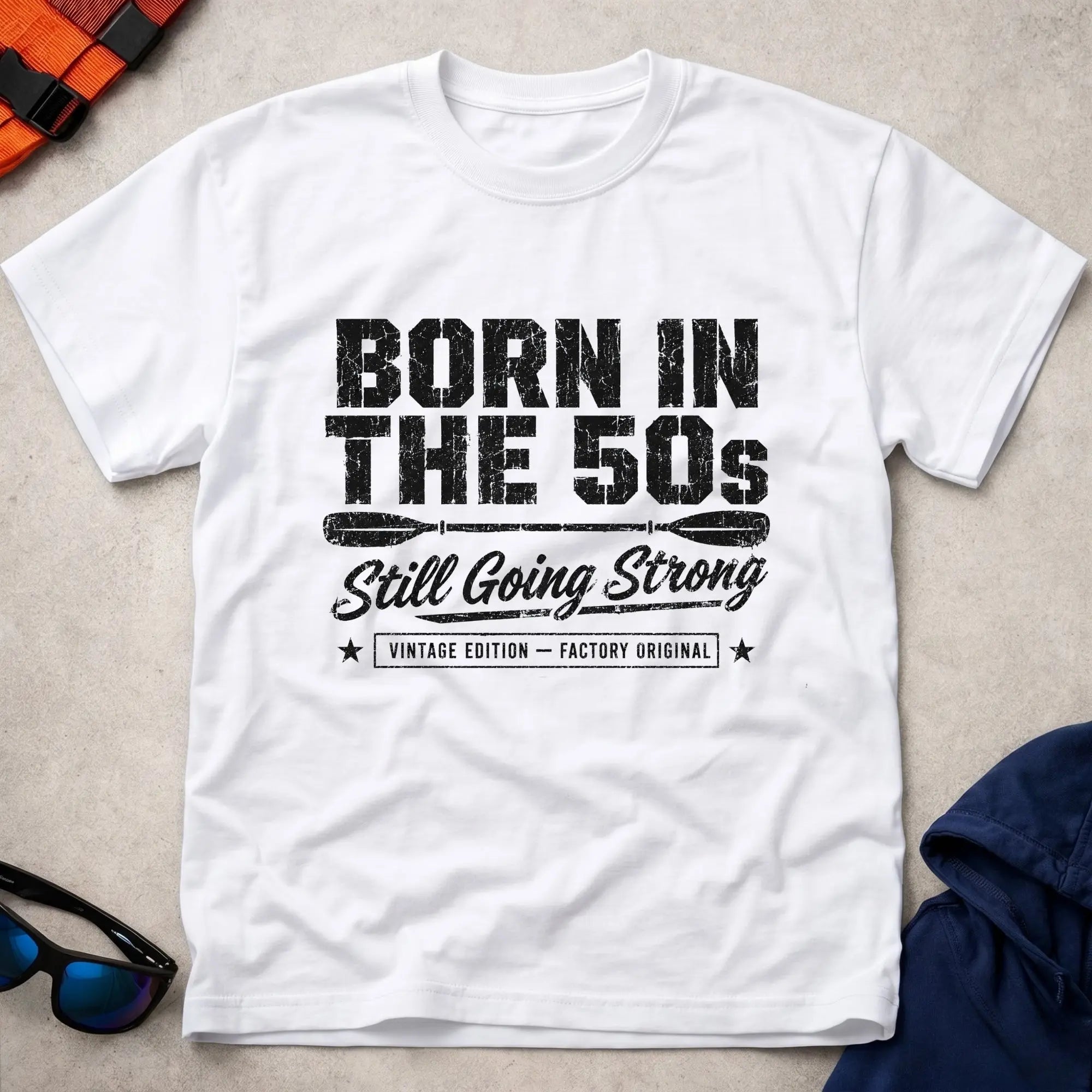 Born In The 50s – Still Going Strong retro paddling tee in White | Vector Paddle