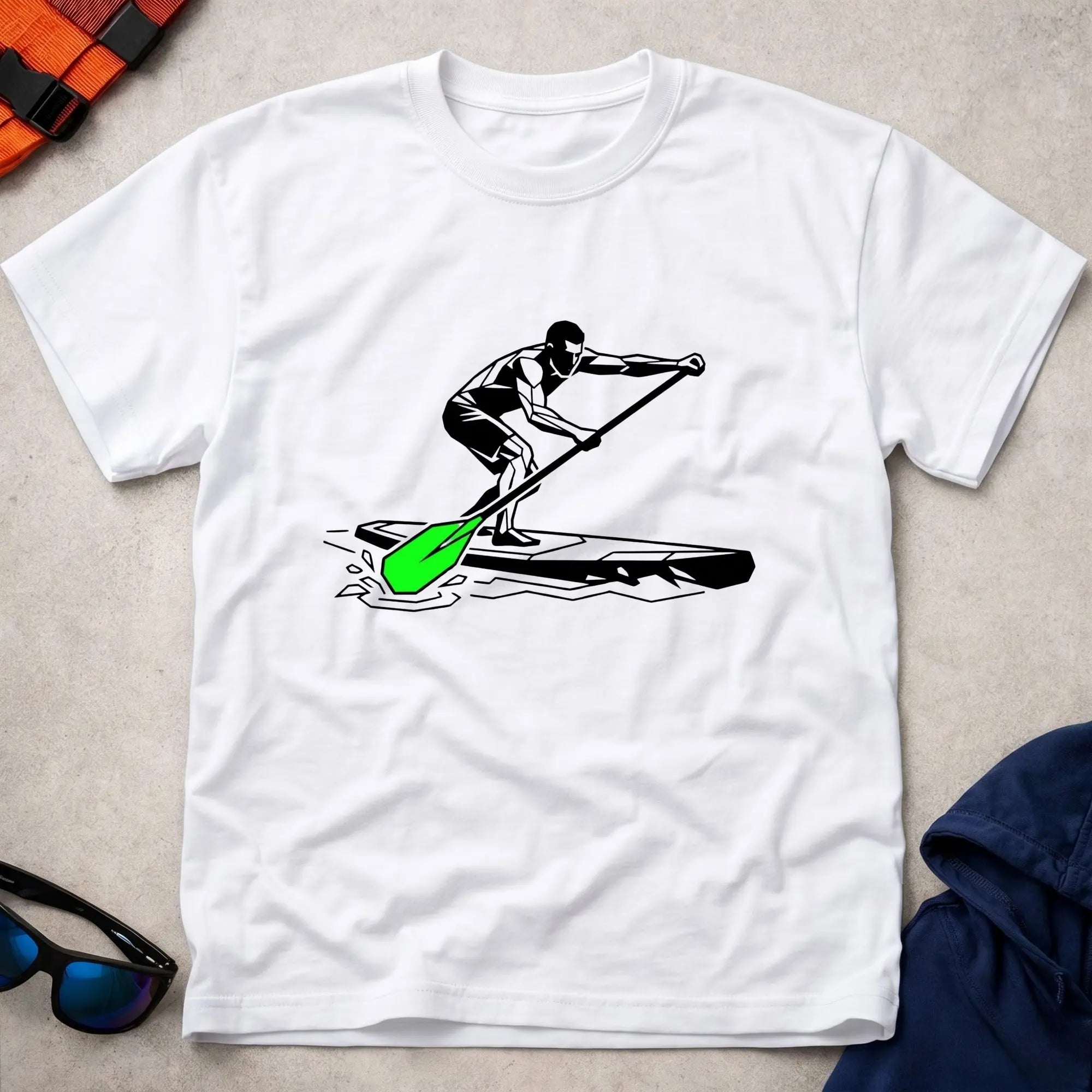 White SUP Paddler t-shirt for stand-up paddleboarding fans, Vector Paddle