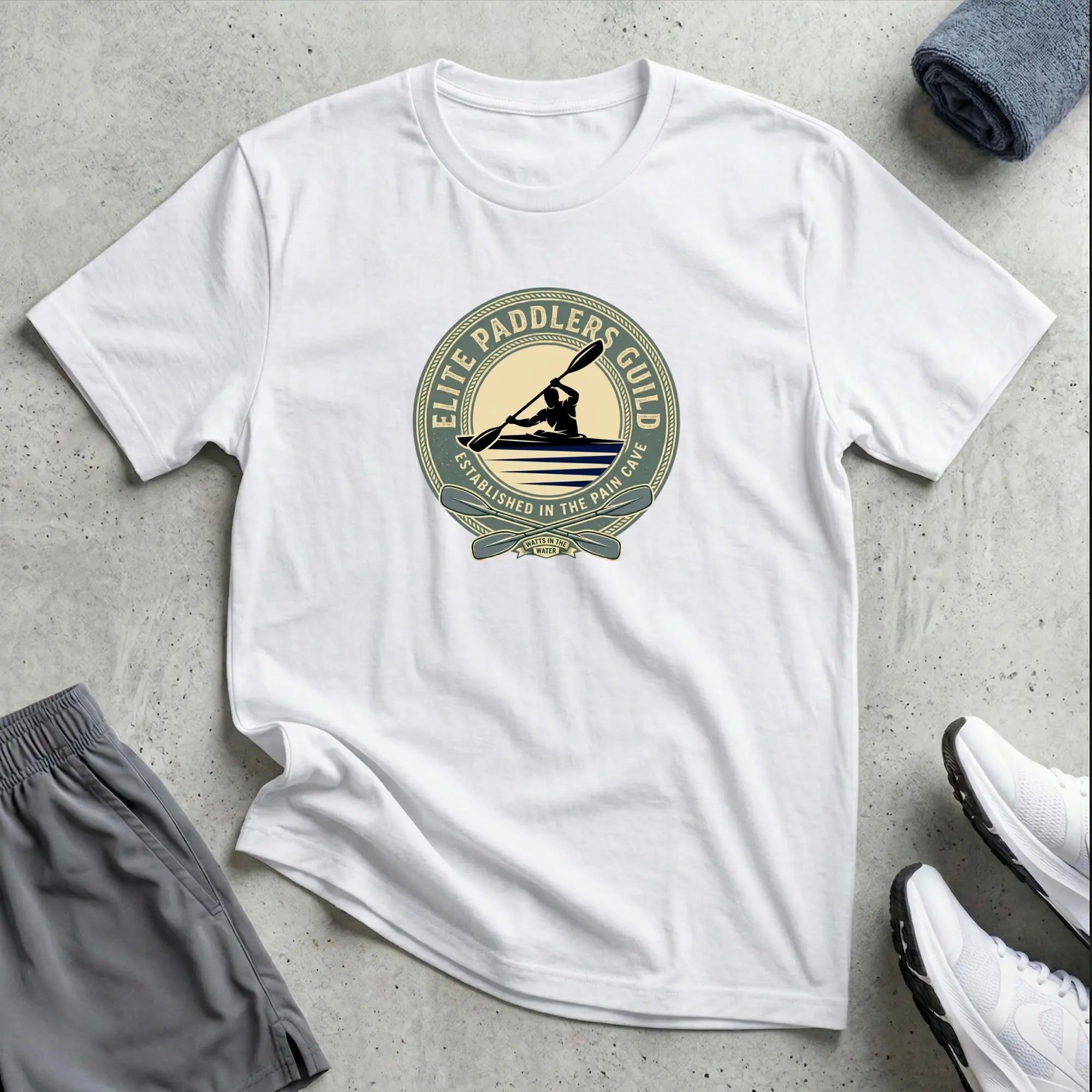 Elite Paddlers Guild. Established in the Pain Cave. Kayak T-Shirt Printify