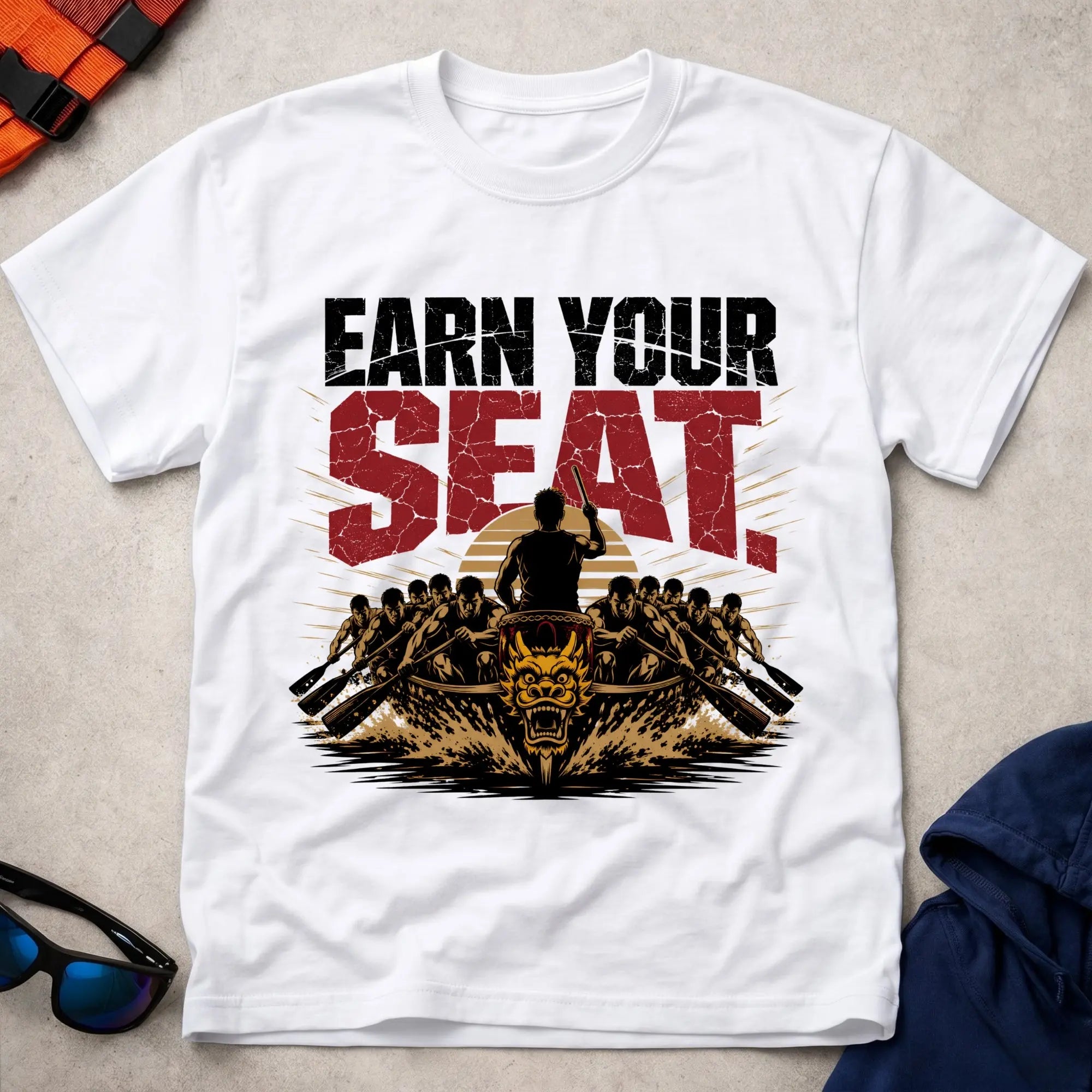 White Earn Your Seat dragon boat racing tee — crew pride gift — Vector Paddle