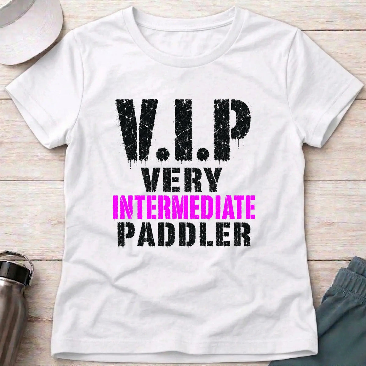 White Very Intermediate Paddler fitted tee — funny paddling gift for women — Vector Paddle