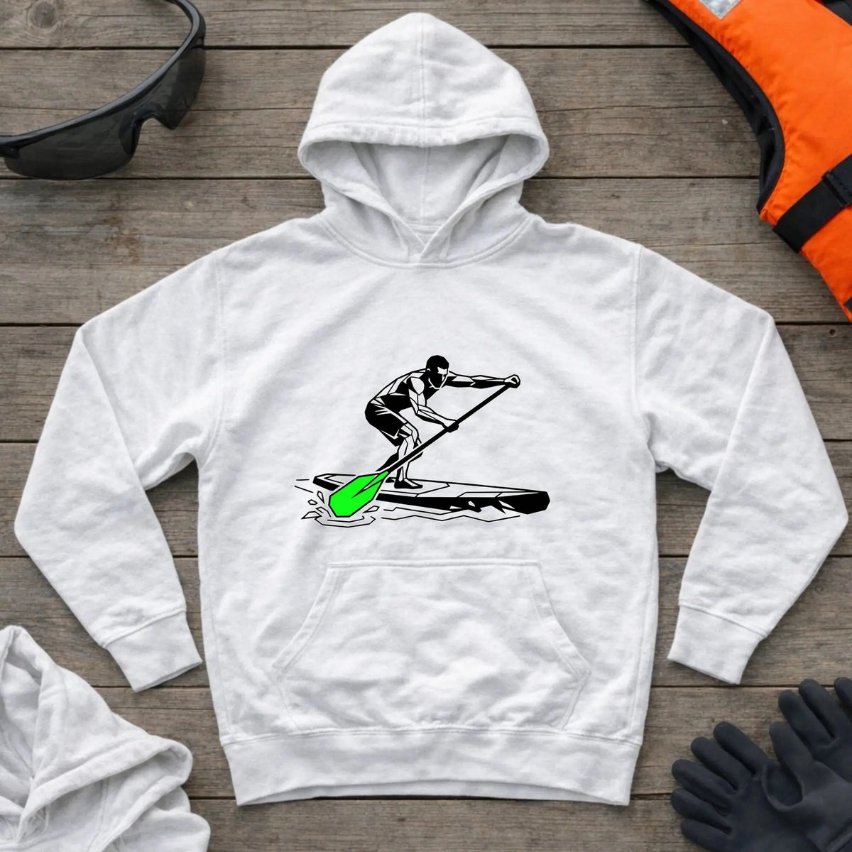 SUP Paddler hoodie in White — stand-up paddleboarding design — Vector Paddle