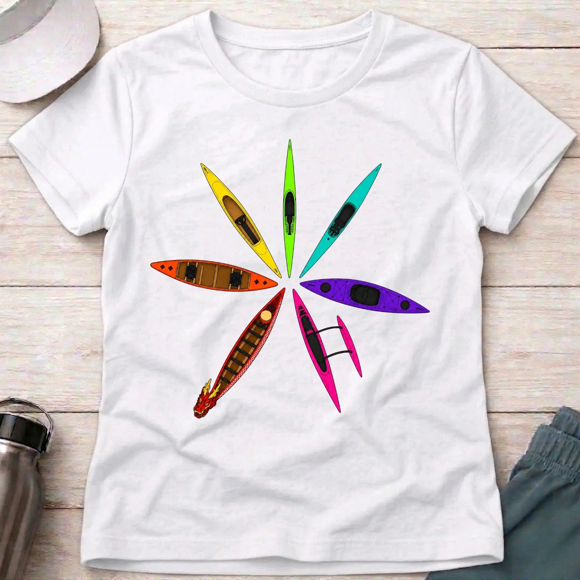 White Full Bloom fitted paddling tee with bold multicolour graphic — Vector Paddle