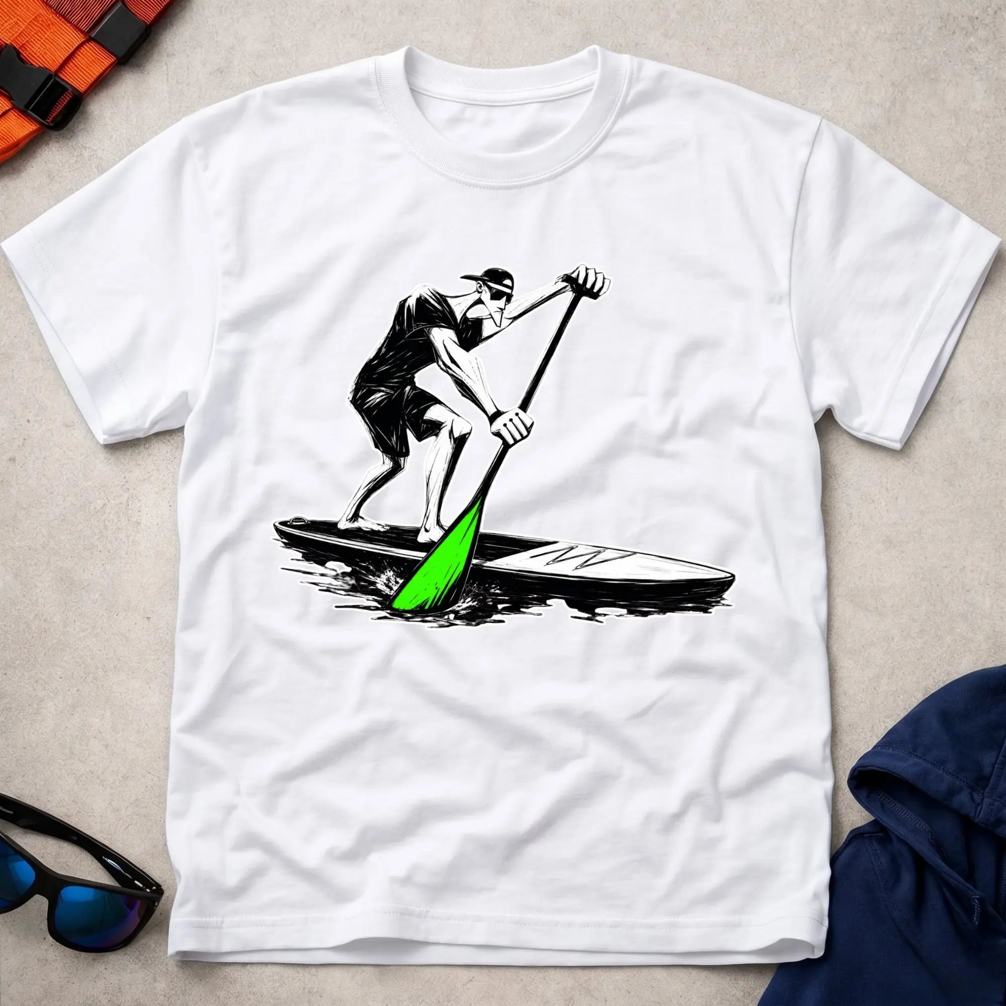 White Paddling SUP t-shirt for stand-up paddleboarders, Vector Paddle
