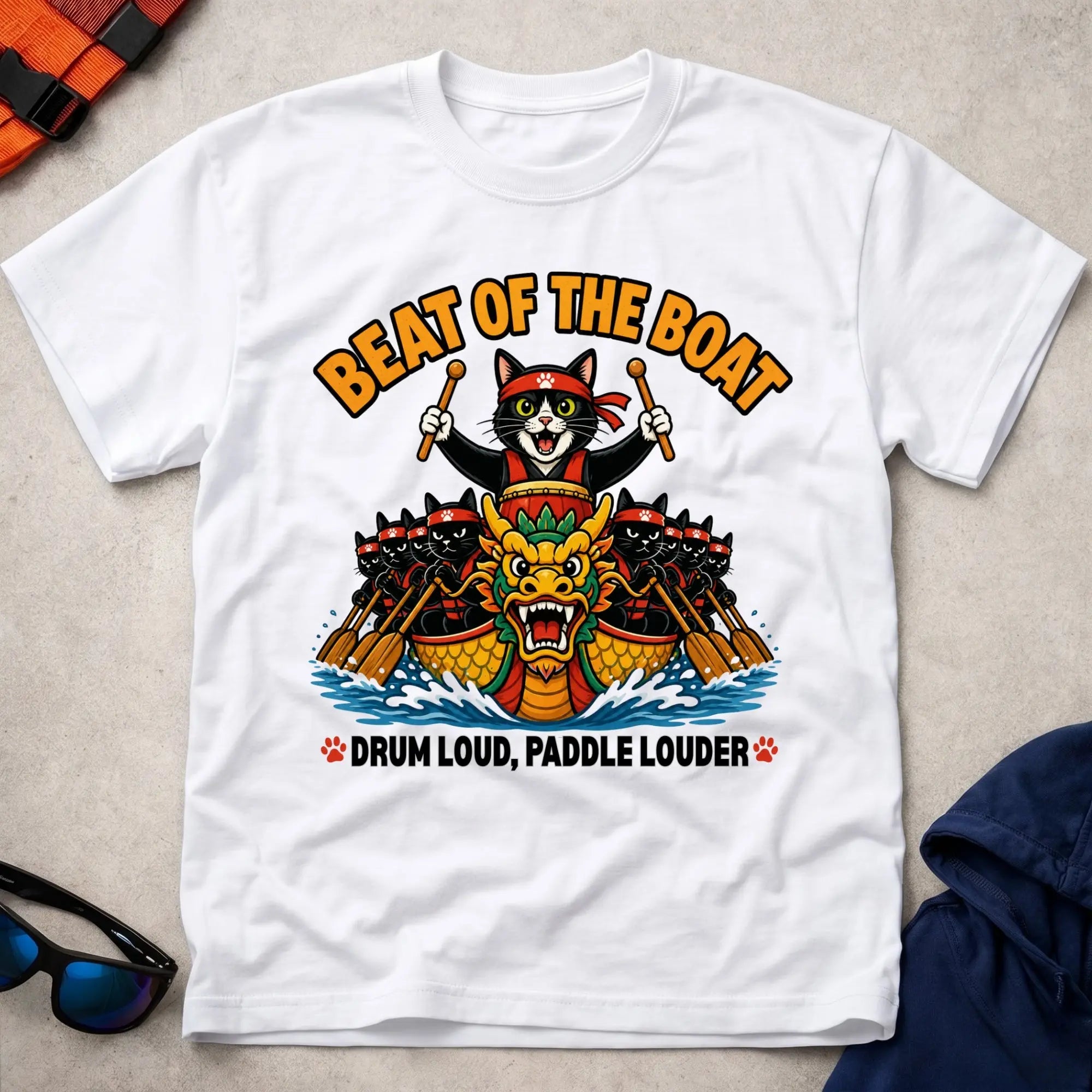 White Beat Of The Boat tee — dragon boat drummer gift — Vector Paddle