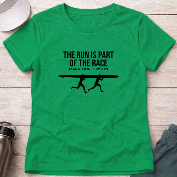 Part of the Race fitted tee in Irish Green — women's marathon tee — Vector Paddle