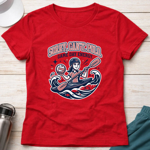 Sorry, Can't. fitted tee in Red — funny canoe polo training design — Vector Paddle