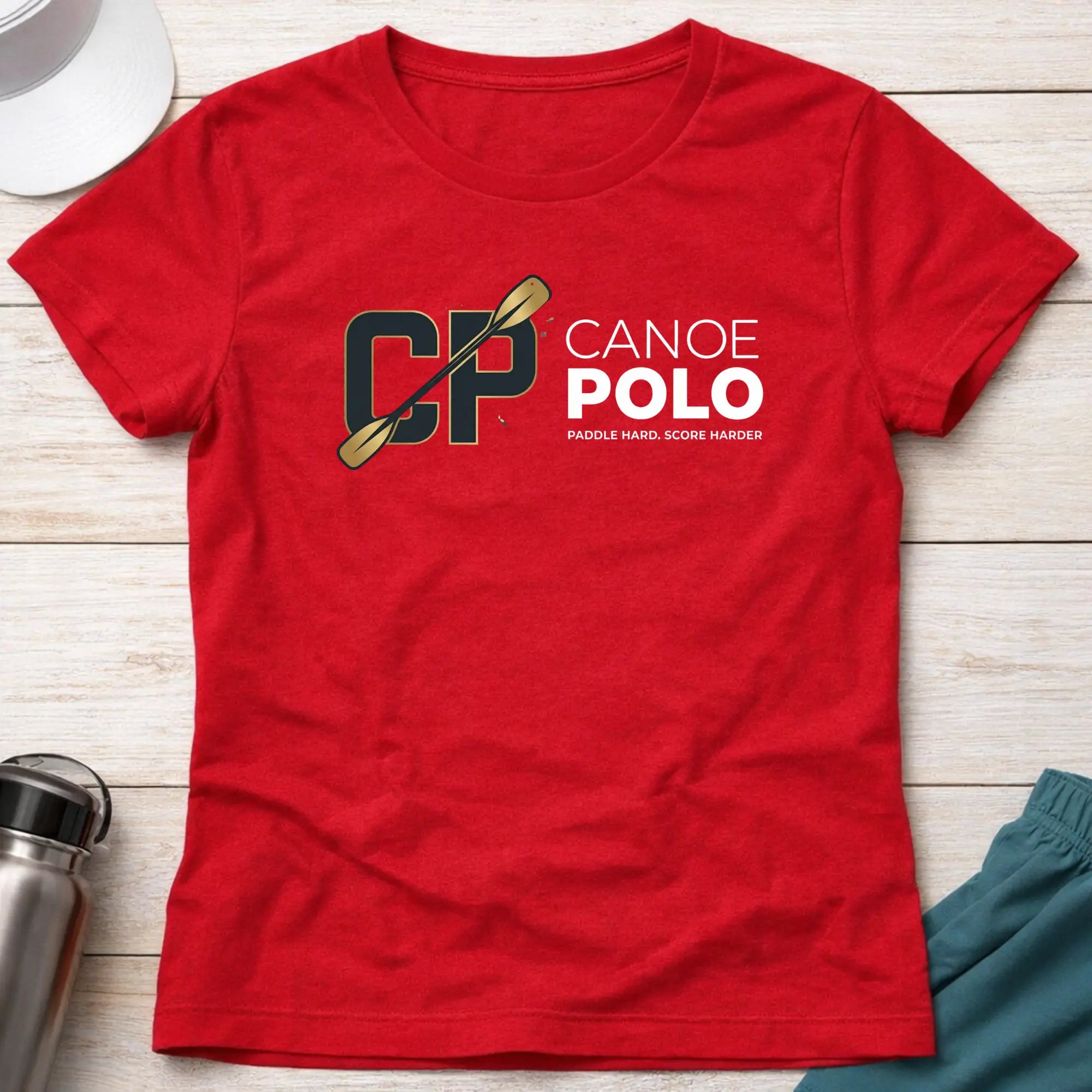 Paddle Hard - Score Harder. Canoe Polo female T-Shirt Printify